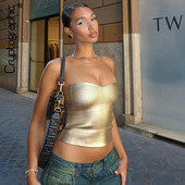 Krüptograafiline mood Vintage Olkaimeta Kuldsed Crop Tops Peoklubi rõivad naistele Tube vest Seksikad seljata rinnaga topid Y2K