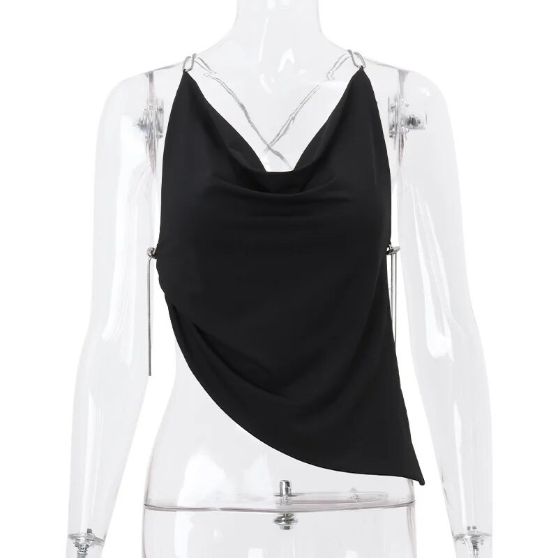 Seksualūs be nugarų apkarpyti kriptografiniai apdarai Rave festivalio apranga moterims Be nugaros Prašmatnus Elegantiškas asimetrinis apkarpytas viršus Y2K