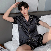 Meeste mugavad pidžaamad, 4XL 5XL, 90 kg, lühikeste varrukatega vabaaja kodukandmine, suvine siidist poisi pidžaamakomplekt vaba aja magamisriiete komplekt