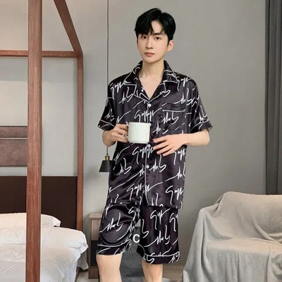 Meeste mugavad pidžaamad, 4XL 5XL, 90 kg, lühikeste varrukatega vabaaja kodukandmine, suvine siidist poisi pidžaamakomplekt vaba aja magamisriiete komplekt