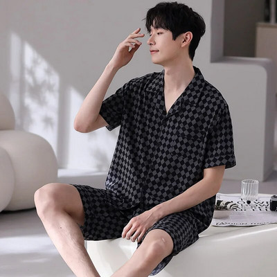 Suvine meeste siidist satiinist pidžaamakomplekt 4XL meeste magamisriided, meeste moodne stiil, pehmed mugavad öised meeste pidžaamad, lühikese ülikonna pidžaama