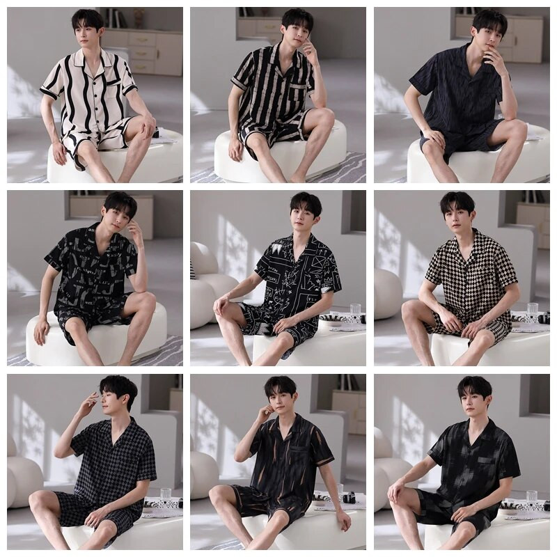 Suvine meeste siidist satiinist pidžaamakomplekt 4XL meeste magamisriided, meeste moodne stiil, pehmed mugavad öised meeste pidžaamad, lühikese ülikonna pidžaama