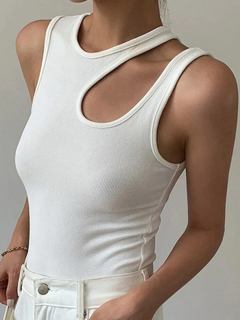 Casual y2k White Cut Out Γυναικείες μπλούζες αμάνικο λεπτές μπλούζες Γυναικεία ρούχα 2022 Καλοκαιρινή μόδα τοπ γυναικεία καμισέτα