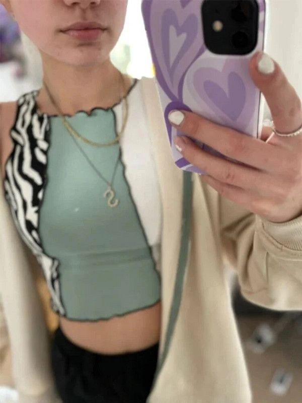 Sebra-triibuline graafiline lapiline soonik, kootud, ruched Crop vest, naiste Y2K riided, suvised Harajuku varrukateta topid 2022. aasta tänavarõivad