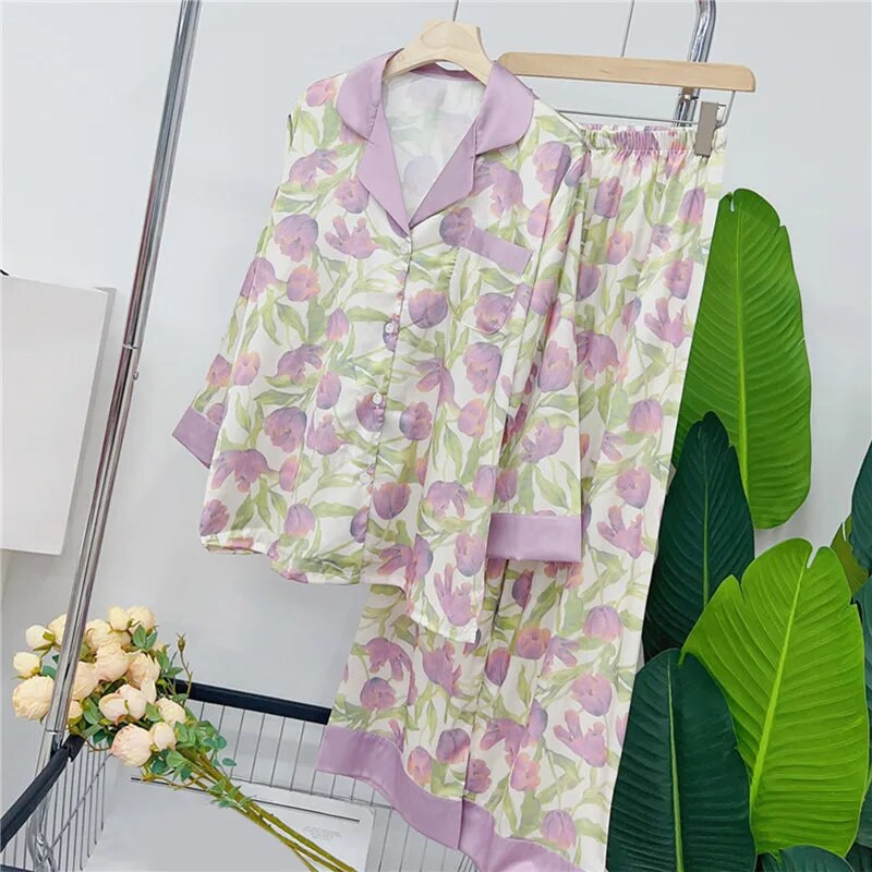 Naiste pidžaamakomplekt Luksuslik magus satiinist pidžaama naistele pikkade varrukatega pikkade pükstega kodukandmine naistele magamisriiete komplektid naistele