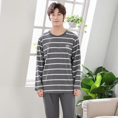 Gamintojas Rudens vyriškos medvilnės pižamos raidėmis dryžuoti miego drabužiai animacinių filmų pižamų rinkiniai laisvalaikio poilsio kostiumai pižamos didelio dydžio 3XL pižama