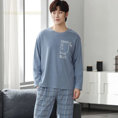 Gamintojas Rudens vyriškos medvilnės pižamos raidėmis dryžuoti miego drabužiai animacinių filmų pižamų rinkiniai laisvalaikio poilsio kostiumai pižamos didelio dydžio 3XL pižama