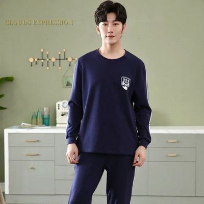 Gamintojas Rudens vyriškos medvilnės pižamos raidėmis dryžuoti miego drabužiai animacinių filmų pižamų rinkiniai laisvalaikio poilsio kostiumai pižamos didelio dydžio 3XL pižama