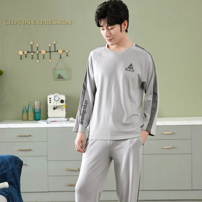 Gamintojas Rudens vyriškos medvilnės pižamos raidėmis dryžuoti miego drabužiai animacinių filmų pižamų rinkiniai laisvalaikio poilsio kostiumai pižamos didelio dydžio 3XL pižama