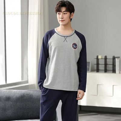 Gamintojas Rudens vyriškos medvilnės pižamos raidėmis dryžuoti miego drabužiai animacinių filmų pižamų rinkiniai laisvalaikio poilsio kostiumai pižamos didelio dydžio 3XL pižama