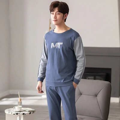 Gamintojas Rudens vyriškos medvilnės pižamos raidėmis dryžuoti miego drabužiai animacinių filmų pižamų rinkiniai laisvalaikio poilsio kostiumai pižamos didelio dydžio 3XL pižama