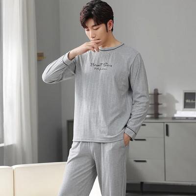 Gamintojas Rudens vyriškos medvilnės pižamos raidėmis dryžuoti miego drabužiai animacinių filmų pižamų rinkiniai laisvalaikio poilsio kostiumai pižamos didelio dydžio 3XL pižama