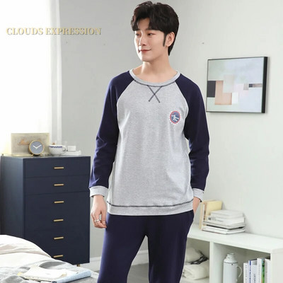 Gamintojas Rudens vyriškos medvilnės pižamos raidėmis dryžuoti miego drabužiai animacinių filmų pižamų rinkiniai laisvalaikio poilsio kostiumai pižamos didelio dydžio 3XL pižama