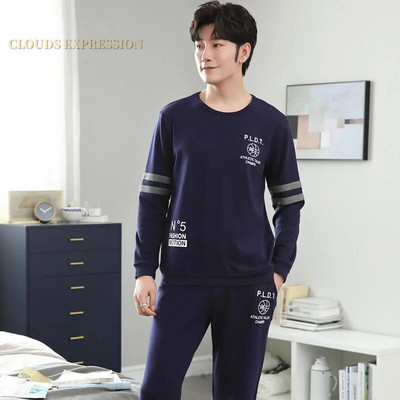 Gamintojas Rudens vyriškos medvilnės pižamos raidėmis dryžuoti miego drabužiai animacinių filmų pižamų rinkiniai laisvalaikio poilsio kostiumai pižamos didelio dydžio 3XL pižama