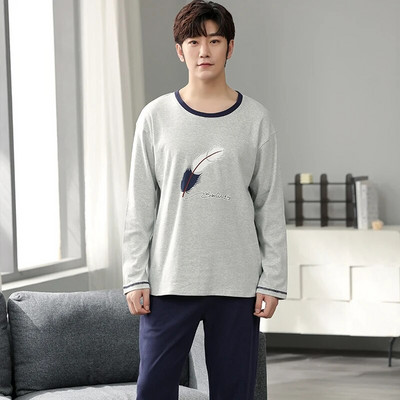 Gamintojas Rudens vyriškos medvilnės pižamos raidėmis dryžuoti miego drabužiai animacinių filmų pižamų rinkiniai laisvalaikio poilsio kostiumai pižamos didelio dydžio 3XL pižama