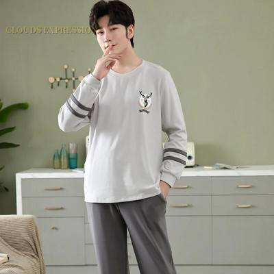 Gamintojas Rudens vyriškos medvilnės pižamos raidėmis dryžuoti miego drabužiai animacinių filmų pižamų rinkiniai laisvalaikio poilsio kostiumai pižamos didelio dydžio 3XL pižama