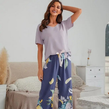 Дишаща пижама от 2 бр. Пижама с къс ръкав с щампа Pijama Mujer Femme Свободно нощно облекло Костюм Дамски ежедневен комплект пижами за домашно облекло за жени