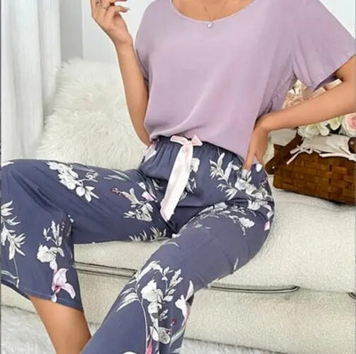 Kvėpuojantis 2 vnt pižamos trumpomis rankovėmis spausdinta Pijama Mujer Femme laisvas naktinių drabužių kostiumas moteriškas laisvalaikio namų pižamų rinkinys moterims