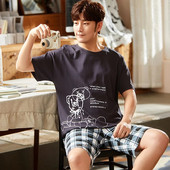 Komplet od 2 komada muške ljetne pamučne pidžame Komplet kratkih majica za spavanje Hlače za spavanje Muška ležerna spavaćica Pidžama noćna krpica