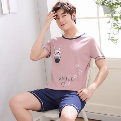 Komplet od 2 komada muške ljetne pamučne pidžame Komplet kratkih majica za spavanje Hlače za spavanje Muška ležerna spavaćica Pidžama noćna krpica