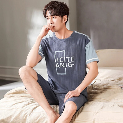 Komplet od 2 komada muške ljetne pamučne pidžame Komplet kratkih majica za spavanje Hlače za spavanje Muška ležerna spavaćica Pidžama noćna krpica