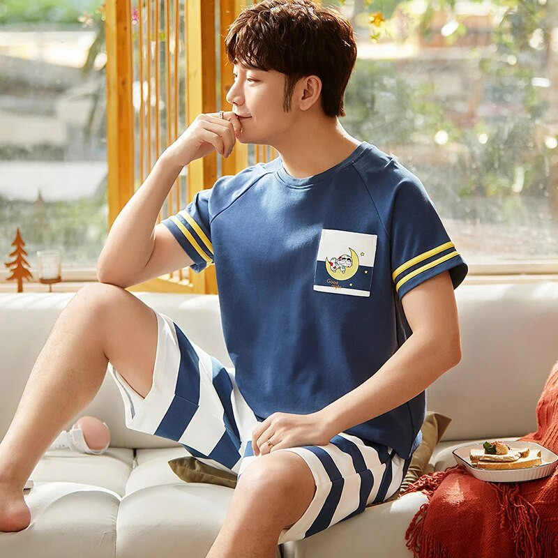 Komplet od 2 komada muške ljetne pamučne pidžame Komplet kratkih majica za spavanje Hlače za spavanje Muška ležerna spavaćica Pidžama noćna krpica