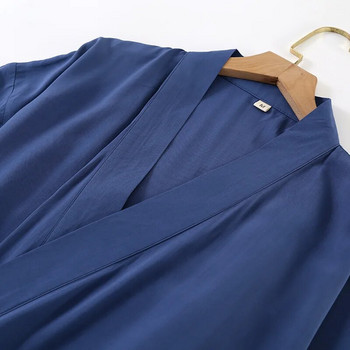 Καλοκαιρινά 2 τμχ Ανδρικά σετ ανδρικών ρεγιόν λεπτών ρούχων από μασίφ κιμονό βαμβακερά αχνιστά σετ πιτζάμες Ανδρικό μπουρνούζι νυχτικό