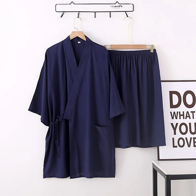 Suvine 2 tk Jaapani stiilis meeste viskoosist õhukesed rõivakomplektid, massiivne kimonopuuvillane aurav riietus pidžaamakomplekt meeste hommikumantli öösärk