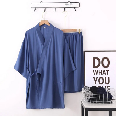 Suvine 2 tk Jaapani stiilis meeste viskoosist õhukesed rõivakomplektid, massiivne kimonopuuvillane aurav riietus pidžaamakomplekt meeste hommikumantli öösärk