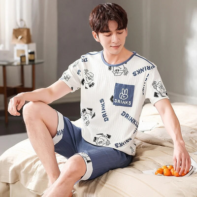 Sleepware Ανδρικά βαμβακερά νυχτικά Plus μέγεθος L-3XL Σετ Πυτζάμες Ανδρικά Ενδύματα σπιτιού 2 τεμαχίων Σετ Leisure Loungear Ανδρικά νυχτερινά ρούχα