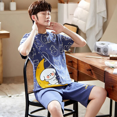 Sleepware Ανδρικά βαμβακερά νυχτικά Plus μέγεθος L-3XL Σετ Πυτζάμες Ανδρικά Ενδύματα σπιτιού 2 τεμαχίων Σετ Leisure Loungear Ανδρικά νυχτερινά ρούχα