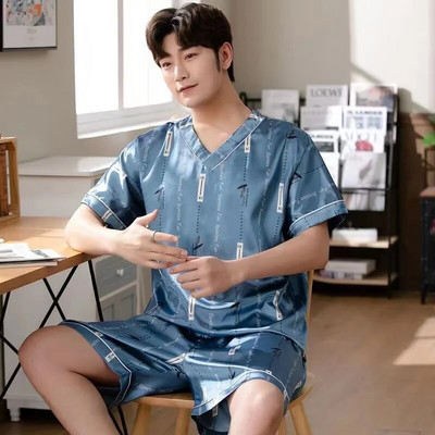 Nova ljetna muška pidžama Svileni satenski pulover Kratke hlače Dvodijelni komplet spavaćica Muška pidžama Kućna odjeća Noćna odjeća Muškarci Sleep Lounge