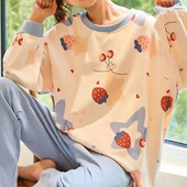 Moteriškos pižamos miegui skirti naktiniai drabužiai Mėlyna L XL XXL Animacinių filmų spausdinimas ilgomis rankovėmis ir laisvalaikio kelnės