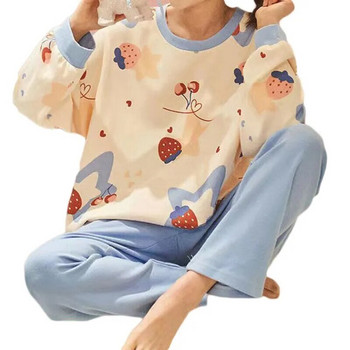 Дамски пижами Спално облекло Нощни дрехи Сини L XL XXL Карикатурни щампи С дълги ръкави и панталони Ежедневни