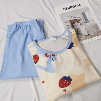 Дамски пижами Спално облекло Нощни дрехи Сини L XL XXL Карикатурни щампи С дълги ръкави и панталони Ежедневни