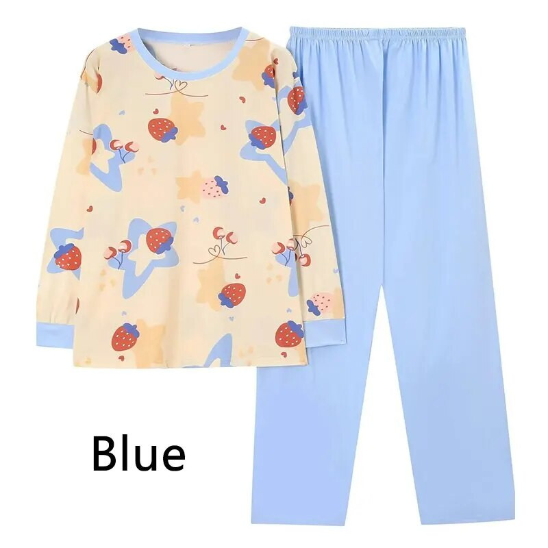 Moteriškos pižamos miegui skirti naktiniai drabužiai Mėlyna L XL XXL Animacinių filmų spausdinimas ilgomis rankovėmis ir laisvalaikio kelnės