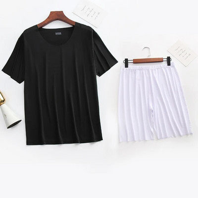 Meeste jääsiidist pidžaamad, soliidne särk ja püksid, 2 tk Pidžaama magamiskomplekt vabaaja meestele koduriided suvised pidžaamad magamisriided ööriiete ülikond