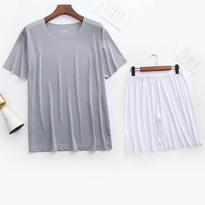 Meeste jääsiidist pidžaamad, soliidne särk ja püksid, 2 tk Pidžaama magamiskomplekt vabaaja meestele koduriided suvised pidžaamad magamisriided ööriiete ülikond