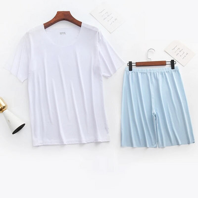 Meeste jääsiidist pidžaamad, soliidne särk ja püksid, 2 tk Pidžaama magamiskomplekt vabaaja meestele koduriided suvised pidžaamad magamisriided ööriiete ülikond