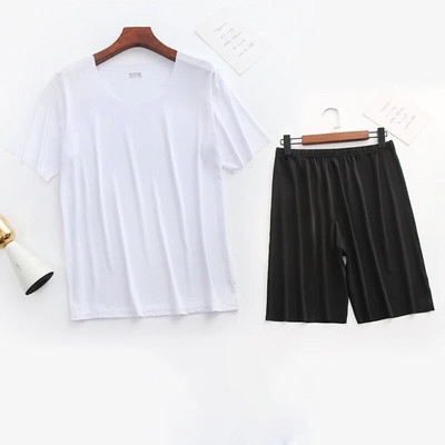 Meeste jääsiidist pidžaamad, soliidne särk ja püksid, 2 tk Pidžaama magamiskomplekt vabaaja meestele koduriided suvised pidžaamad magamisriided ööriiete ülikond