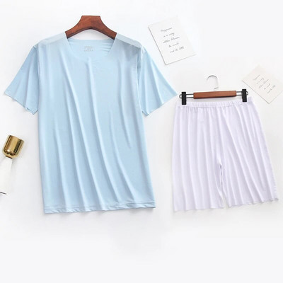 Meeste jääsiidist pidžaamad, soliidne särk ja püksid, 2 tk Pidžaama magamiskomplekt vabaaja meestele koduriided suvised pidžaamad magamisriided ööriiete ülikond