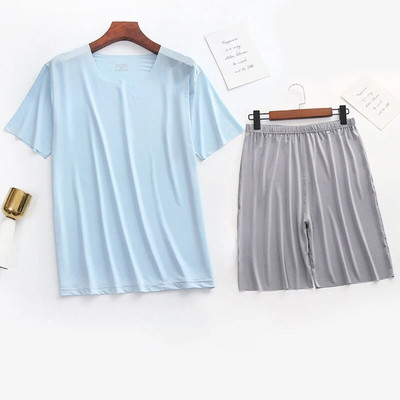 Meeste jääsiidist pidžaamad, soliidne särk ja püksid, 2 tk Pidžaama magamiskomplekt vabaaja meestele koduriided suvised pidžaamad magamisriided ööriiete ülikond