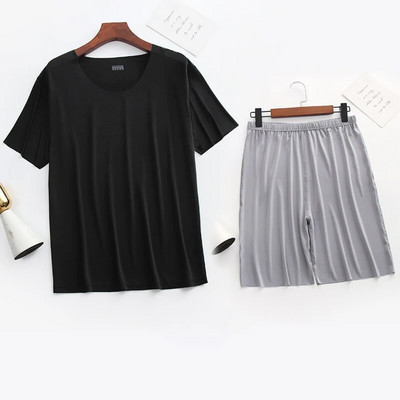 Meeste jääsiidist pidžaamad, soliidne särk ja püksid, 2 tk Pidžaama magamiskomplekt vabaaja meestele koduriided suvised pidžaamad magamisriided ööriiete ülikond