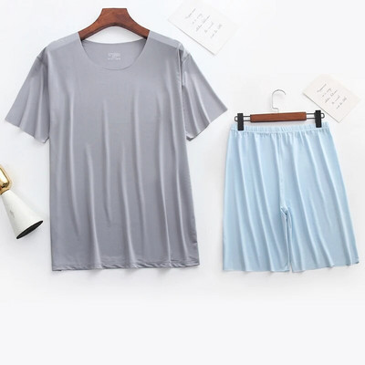 Meeste jääsiidist pidžaamad, soliidne särk ja püksid, 2 tk Pidžaama magamiskomplekt vabaaja meestele koduriided suvised pidžaamad magamisriided ööriiete ülikond