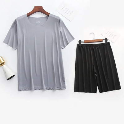 Meeste jääsiidist pidžaamad, soliidne särk ja püksid, 2 tk Pidžaama magamiskomplekt vabaaja meestele koduriided suvised pidžaamad magamisriided ööriiete ülikond