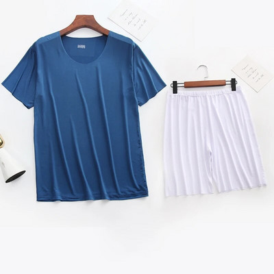 Meeste jääsiidist pidžaamad, soliidne särk ja püksid, 2 tk Pidžaama magamiskomplekt vabaaja meestele koduriided suvised pidžaamad magamisriided ööriiete ülikond