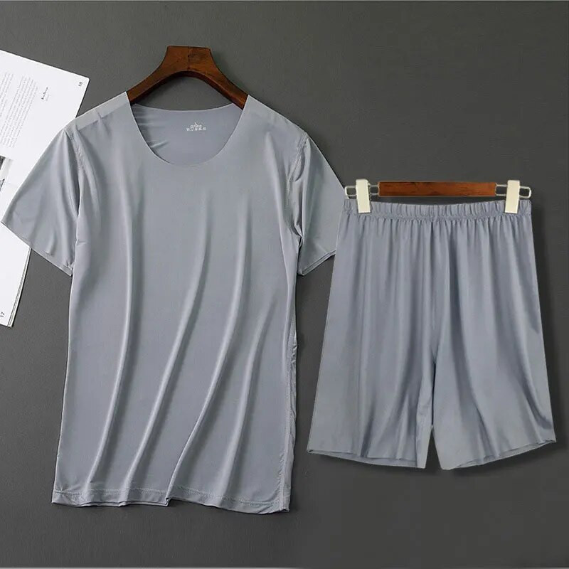 Meeste jääsiidist pidžaamad, soliidne särk ja püksid, 2 tk Pidžaama magamiskomplekt vabaaja meestele koduriided suvised pidžaamad magamisriided ööriiete ülikond