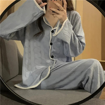 Сладка пижама Дамско зимно есенно спално облекло Дамски горнища с дълъг ръкав Панталони Пижами от 2 части Едноцветни комплекти бельо за жени Нощно облекло