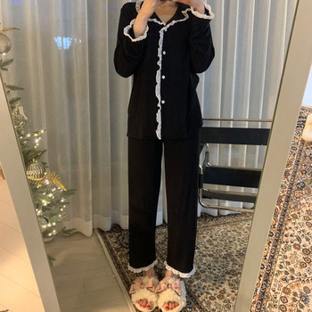 Сладка пижама Дамско зимно есенно спално облекло Дамски горнища с дълъг ръкав Панталони Пижами от 2 части Едноцветни комплекти бельо за жени Нощно облекло