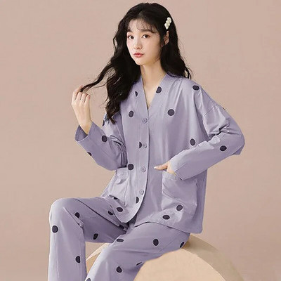 Mielos pižamos moters žiemos rudens miegui Moteriški ilgomis rankovėmis kelnės, 2 dalių pižamos, kieto apatinio trikotažo rinkiniai, skirti moteriški naktiniai drabužiai